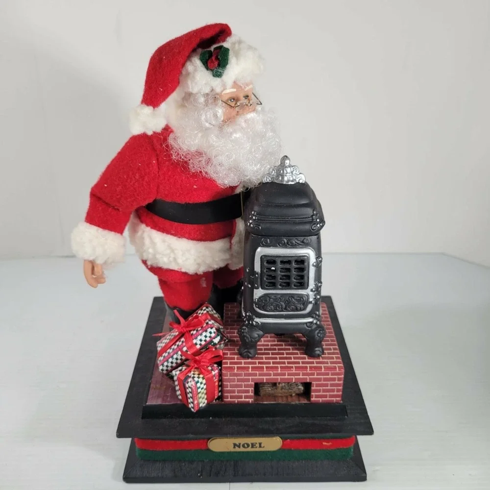 1993 Holiday Creations Vtg Music Lights Santa WoodPotbelly Stove Xmas Grannycore